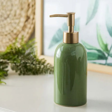 Groene keramische zeepdispenser voor badkamer