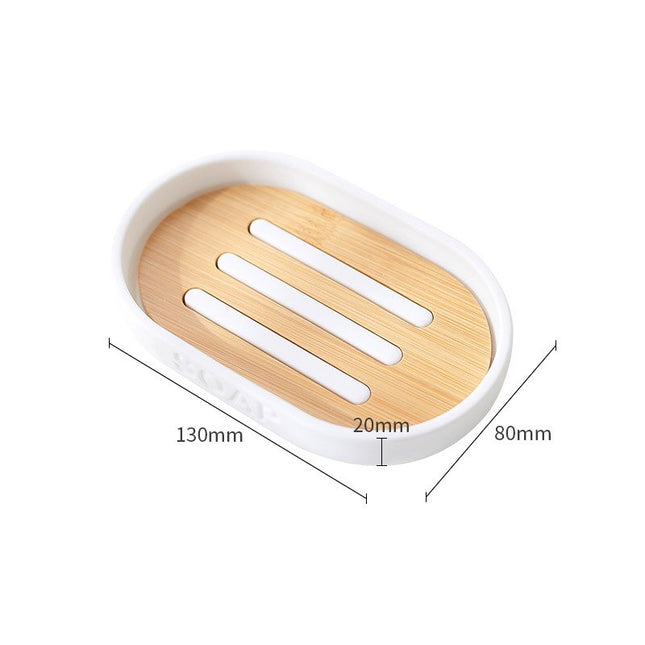 Witte zeephouder met houten inleg