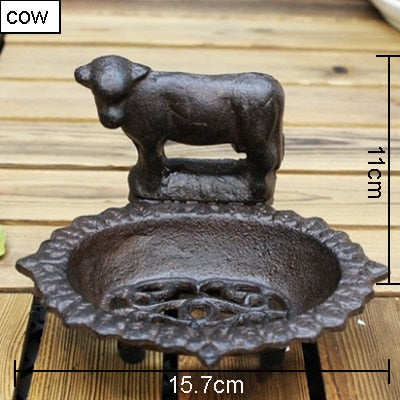 Vintage gietijzeren zeepbakje met koe