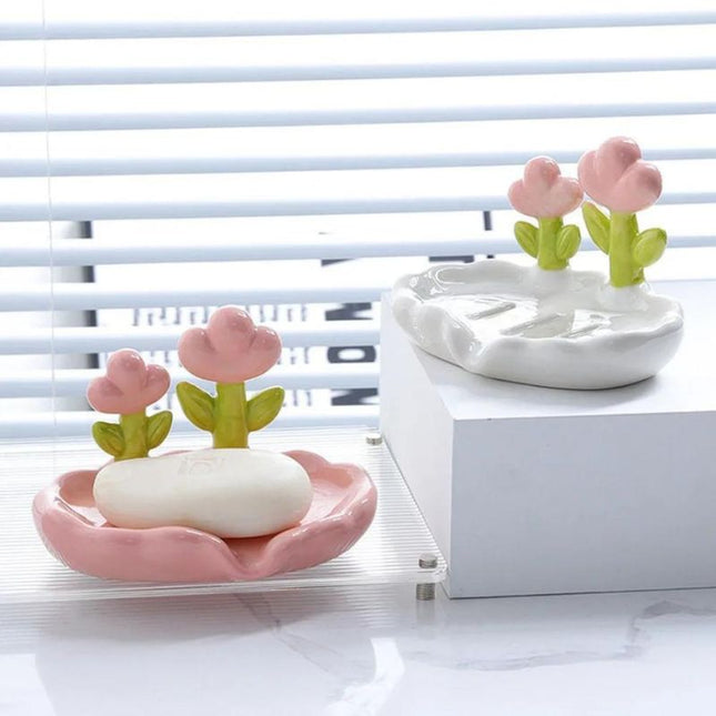 Originele keramische zeephouder met bloemen