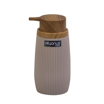 Design zeepdispenser met houten accent