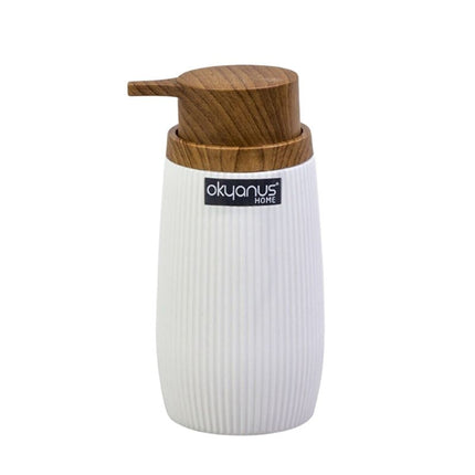 Design zeepdispenser met houten accent