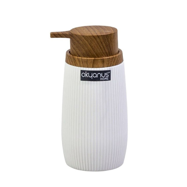 Design zeepdispenser met houten accent