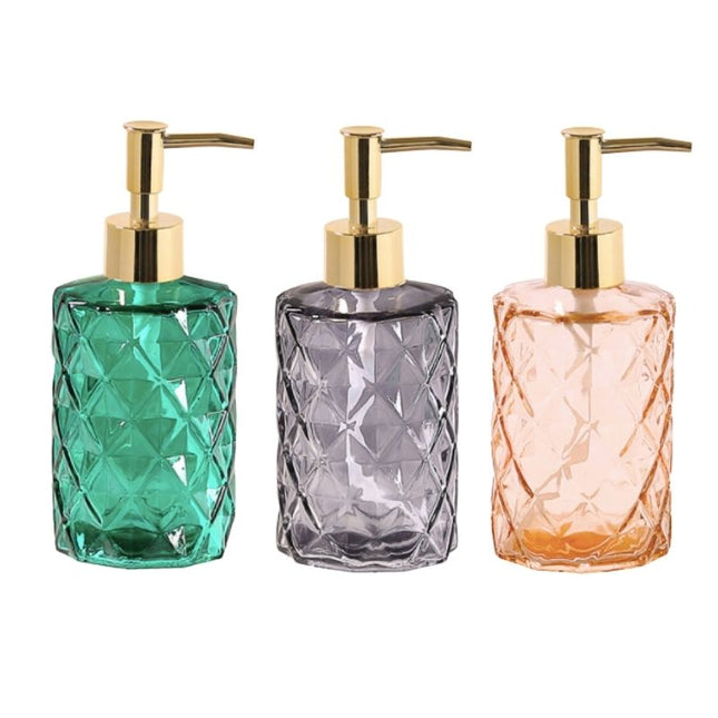 Glazen zeepdispenser met diamantpatroon