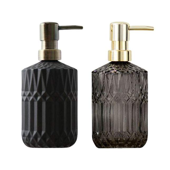 Zwarte glazen zeepdispenser met reliëf