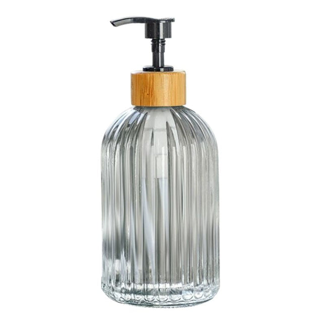 Geribbelde zeepdispenser van glas met pompje