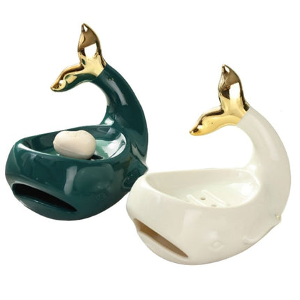 Keramieken zeepbakje in walvis vorm
