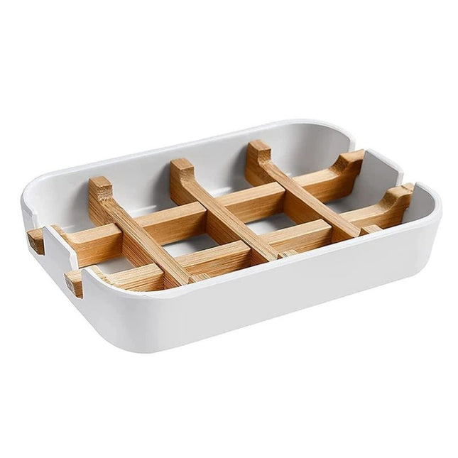 Wit zeepbakje met bamboe inleg