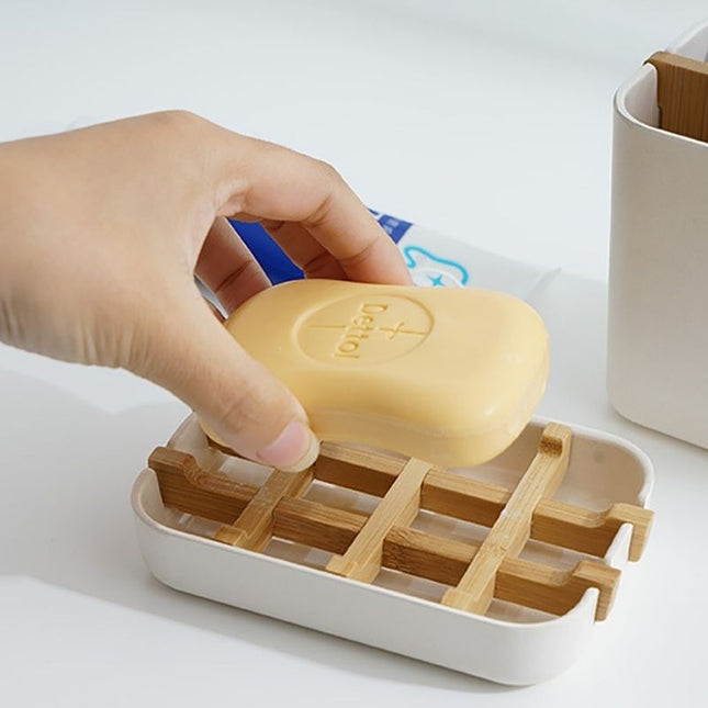 Wit zeepbakje met bamboe inleg