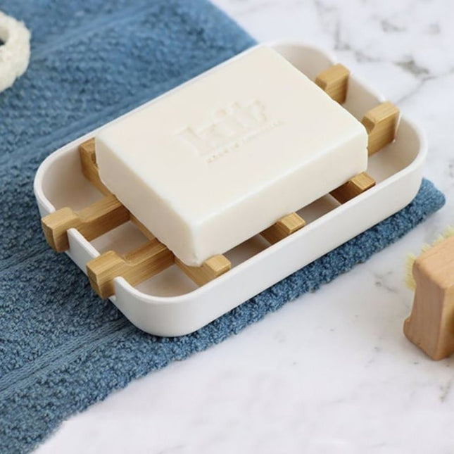 Wit zeepbakje met bamboe inleg