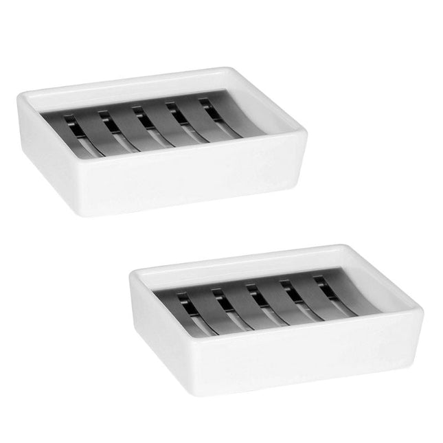 Keramieken zeepbakje met RVS rooster