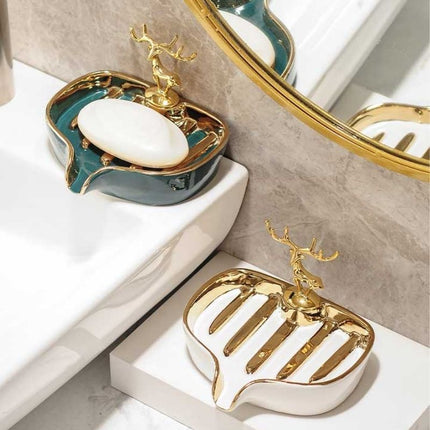 Decoratief zeepbakje met gouden hert