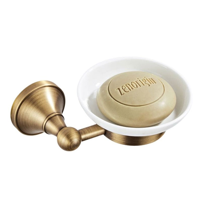 Wand zeephouder van messing en keramiek