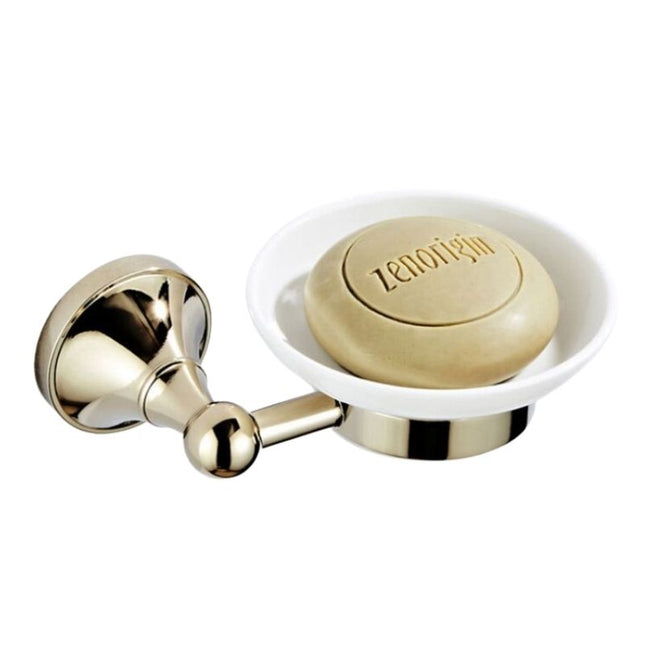 Wand zeephouder van messing en keramiek