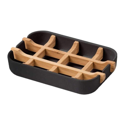 Zwart zeepbakje met bamboe inleg